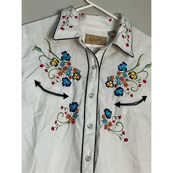 Scully Ivory  Floral Embroidered Cowgirl Western Pearl Snap XXL 2x - Picture 2 of 5